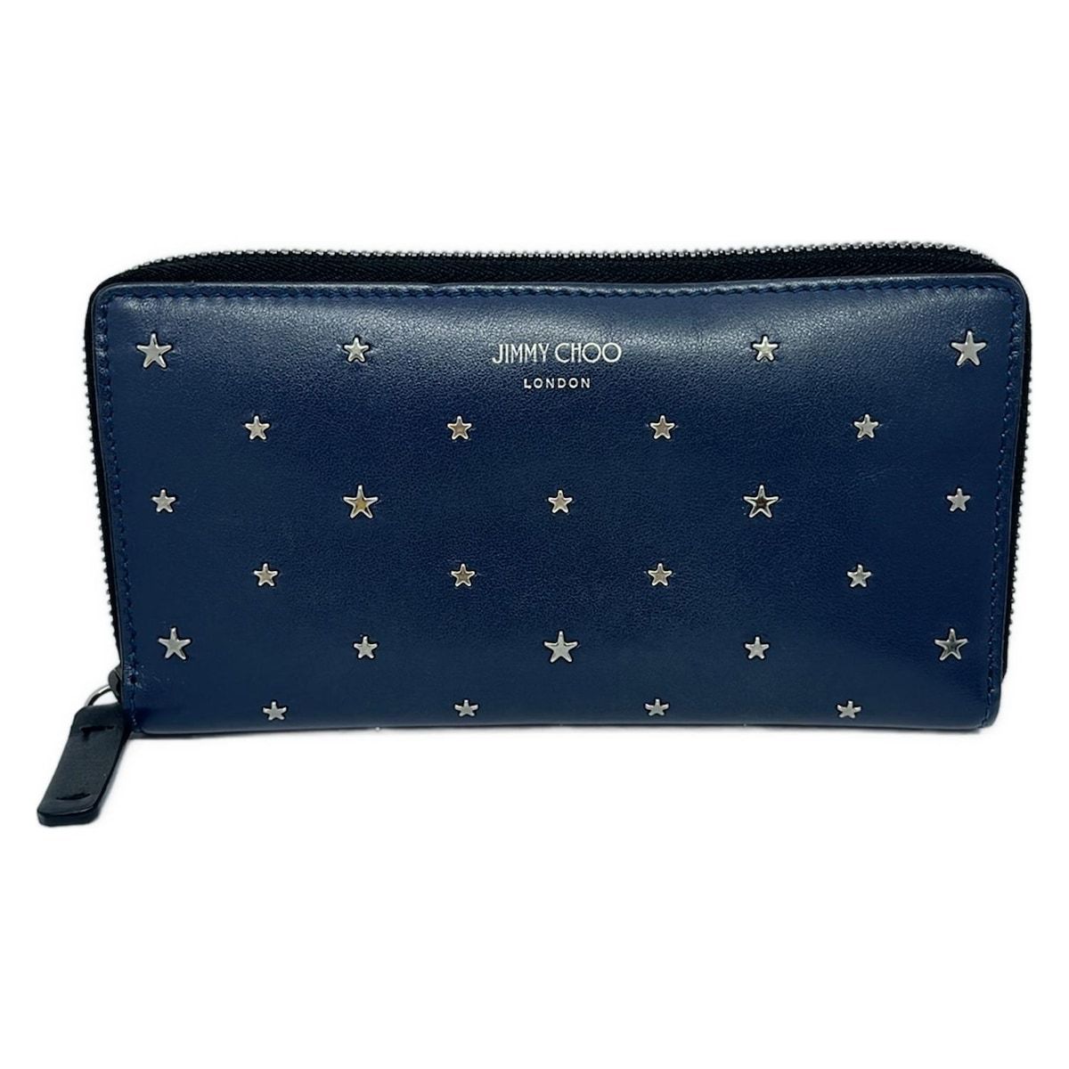 JIMMY CHOO ジミーチュウ 長財布 - ネイビー スター|スタッズ|ラウンドファスナー レザー
