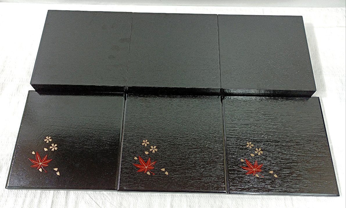 松花堂 木製漆器 金彩桜紅葉紋弁当箱 仕切り付 5客セット 約