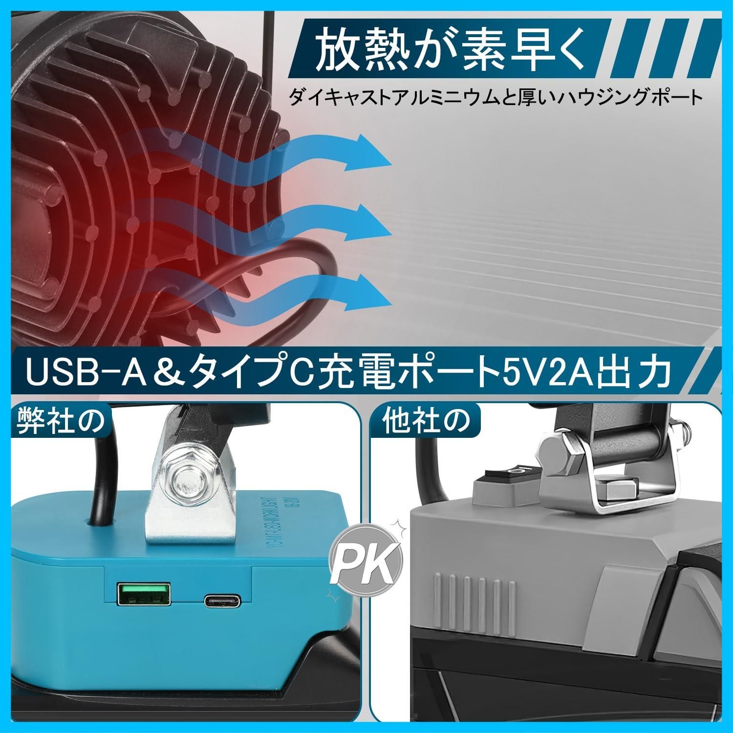 大人気】工事現場/非常用照明/屋外作業/キャンプ/登山/夜釣り/防災/停電に最適 携帯型 超高輝 Type-C充電 USB充電 スマホ充電 軽量  手提げ付 IP65防水防塵 3000LM 42W バッテリー対応 18V 18V マキタ 日本語説明書（バッテリ - メルカリ