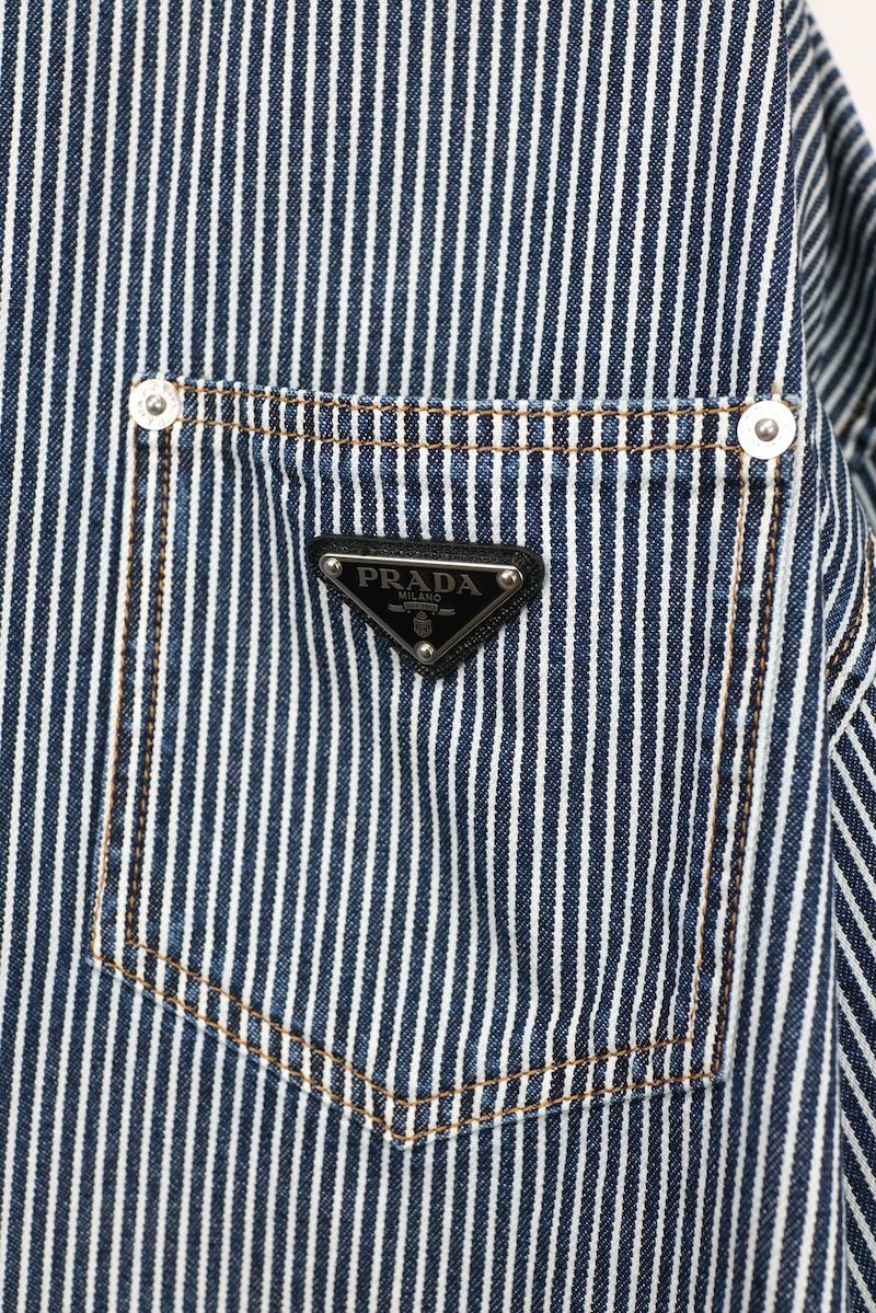 PRADA プラダ トライアングルロゴ ブルー ストライプ ヒッコリー