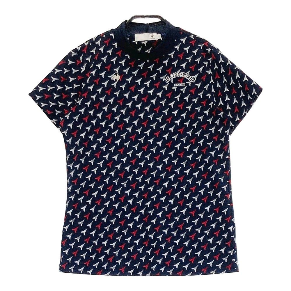 サイズ：L LE COQ GOLF ルコックゴルフ 2024年モデル ハイネック 半袖Tシャツ 総柄 ネイビー系 [240101383648]# ゴルフウェア レディース ストスト