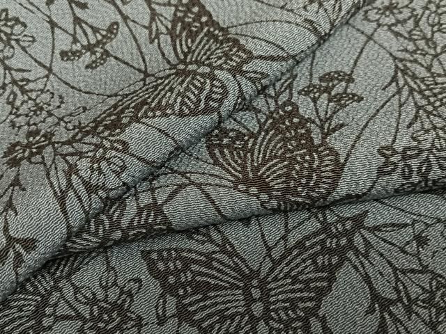 平和屋着物●上質な小紋 型染め 舞蝶文 鬼しぼ縮緬 三越扱い 正絹 AAAV7262zg