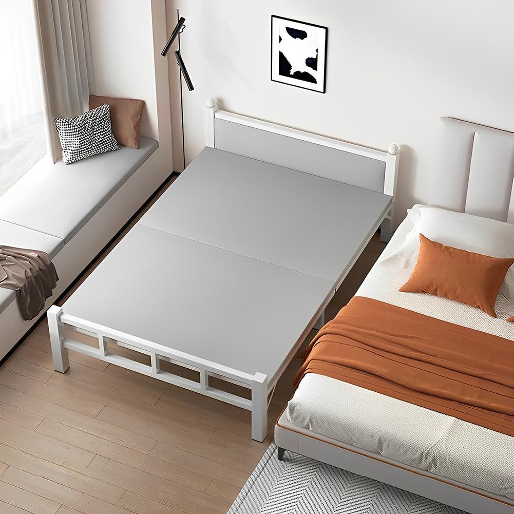 ホワイト 完成品 ベッド下収納 ロータイプ 耐荷重250kg 通気性 除湿 90cm幅 天然竹製 すのこベッド 組立不要 セミダブル|シングル 折り畳み式 ベッドフレーム Fuyutu
