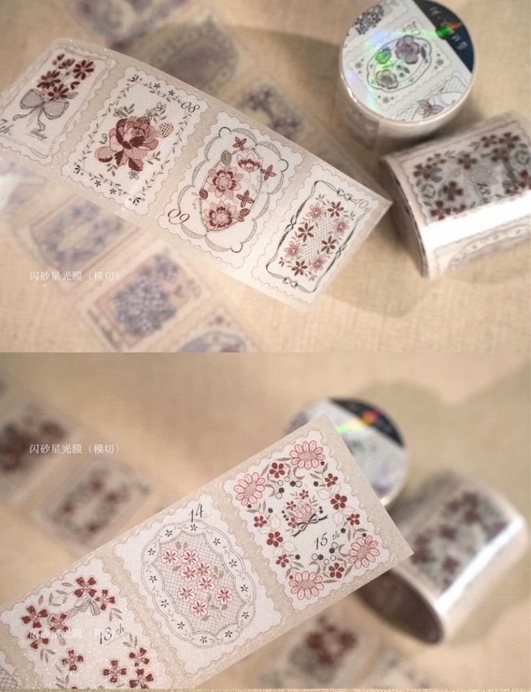 【最終値下げ】海外マステ　新品　まとめ売り 闪砂 蕾丝邮票-彩 ダイカット 4.5cm×5m 海外マスキングテープ