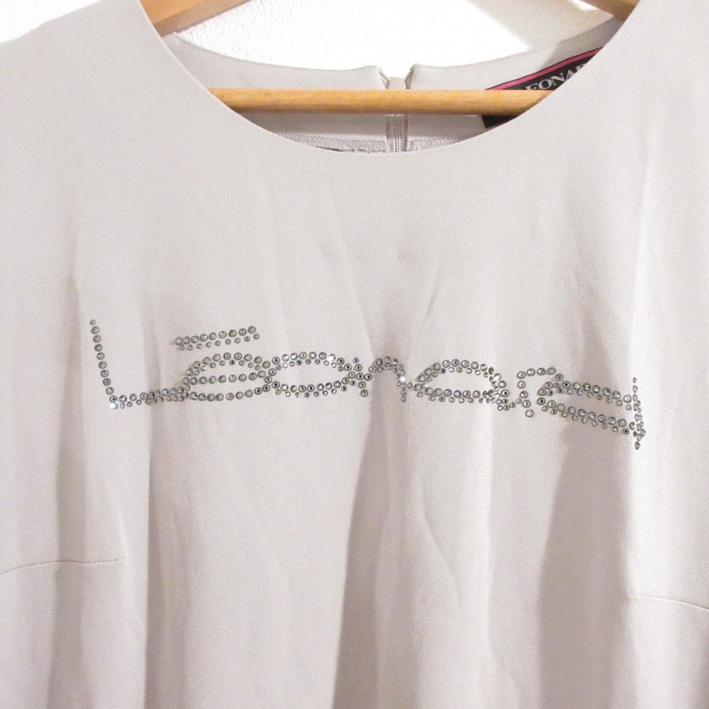 美品 LEONARD レオナール カンカン ラインストーンロゴ 七分袖