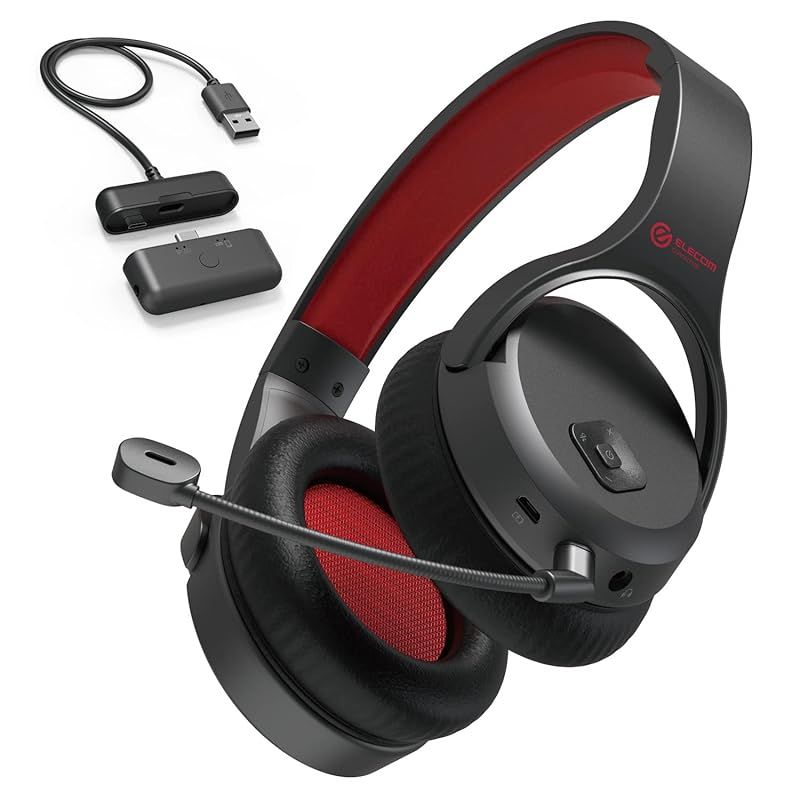 エレコム ゲーミングヘッドセット ワイヤレス ミキサー機能付USB送信機付き [ PS 5 / 4 / NINTENDO SWITCH ] ミュート機能付 ブラック HS-GMW70BK スタンダードタイプ