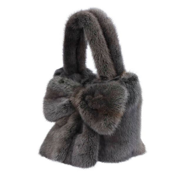 大きなリボンの ミンク ファー ハンドバッグ リボン 取り外し可能