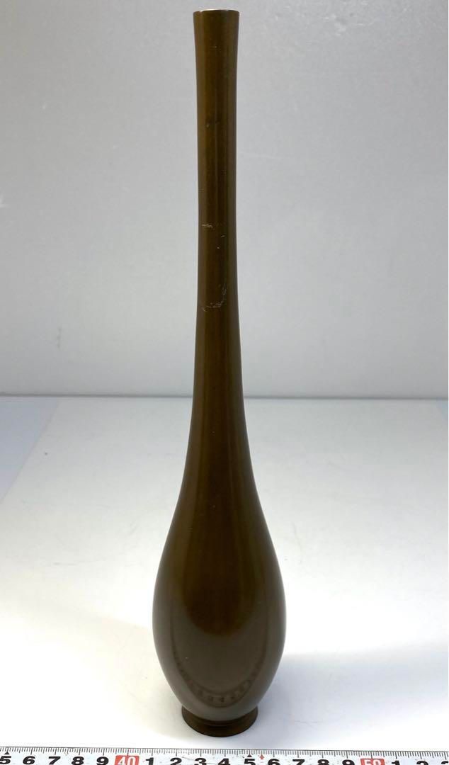 上手 銅製鶴首花入