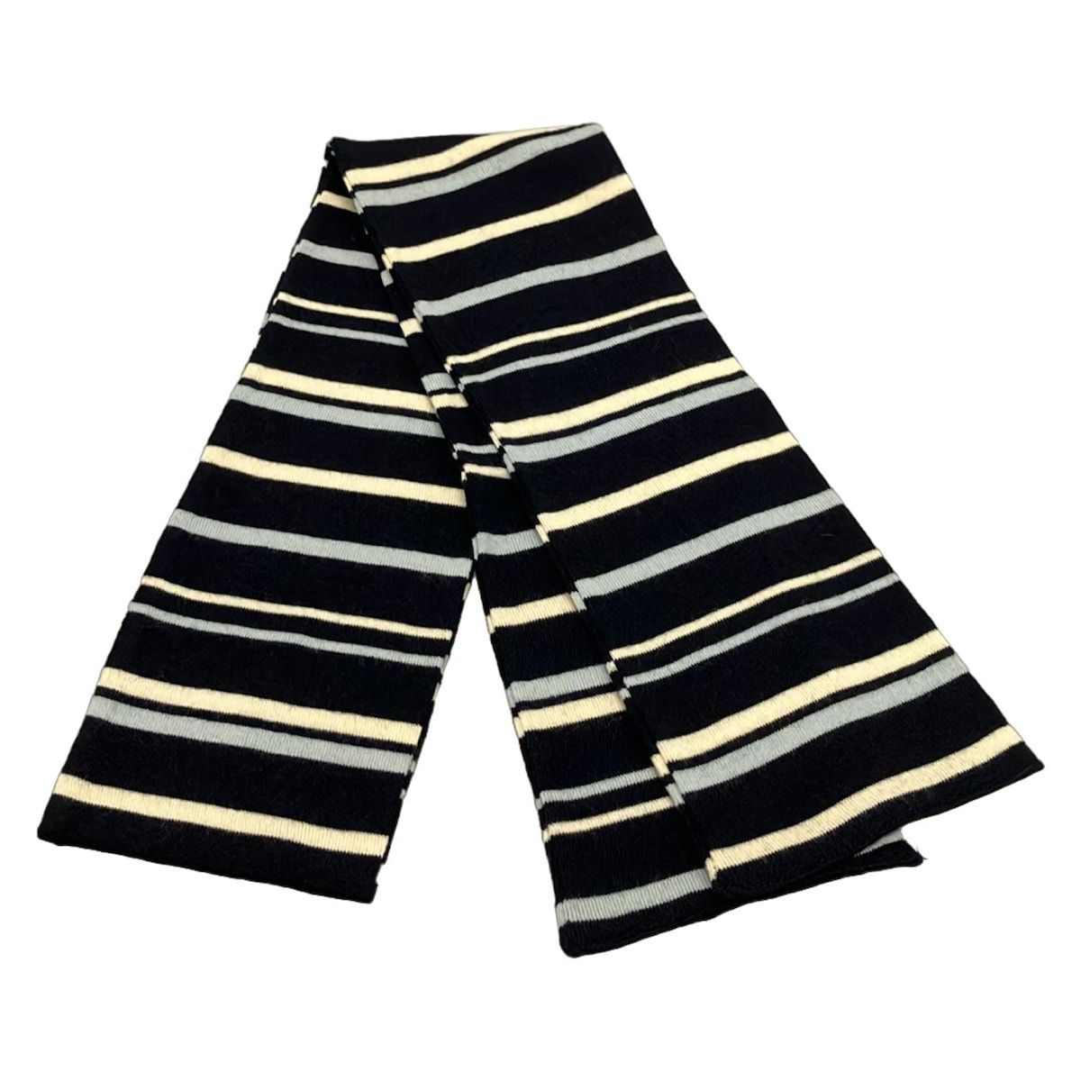 JOHN SMEDLEY ジョンスメドレー ストール ショール - ダークネイビー×アイボリー×ライトブルー ボーダー ウール