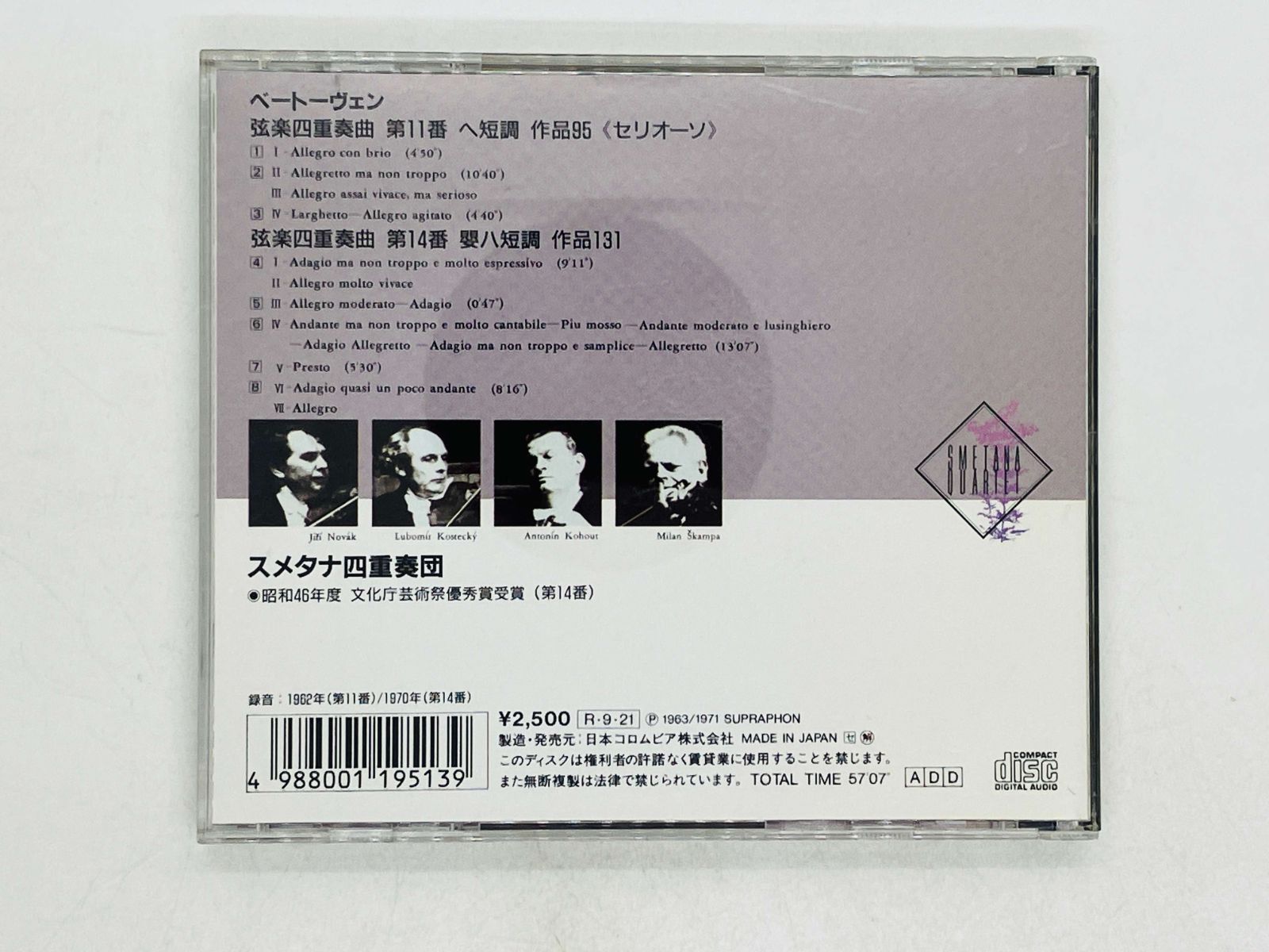 CD 旧規格 スメタナ四重奏団 / ベートーヴェン 弦楽四重奏曲 第