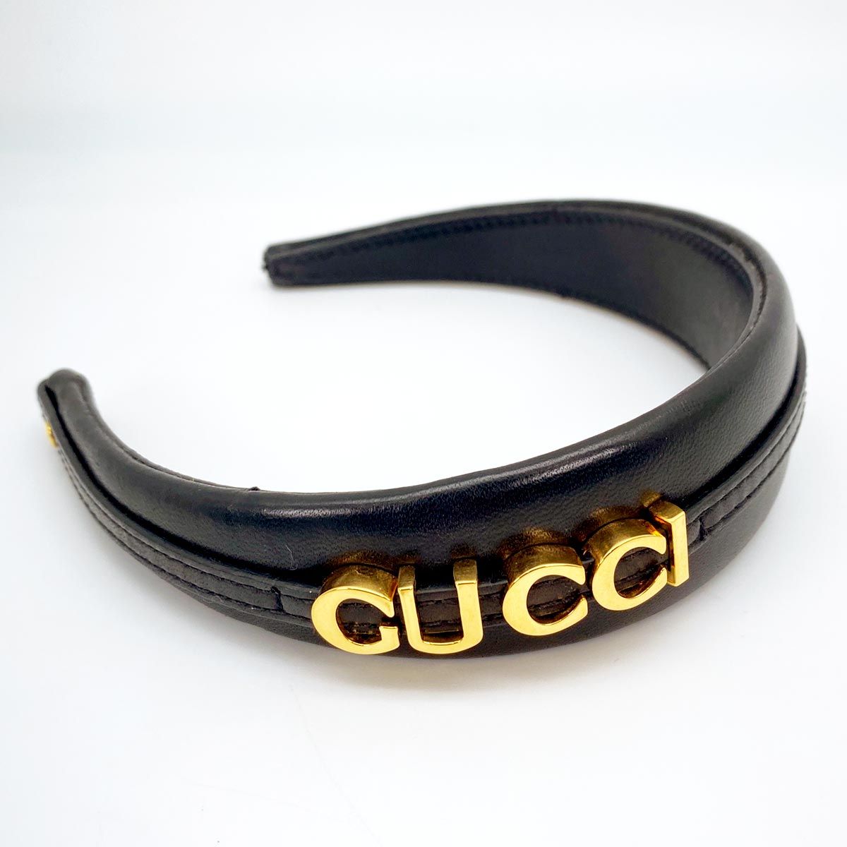 Gucci GUCCIロゴ カチューシャ レザー ブラック 管理番号 9185
