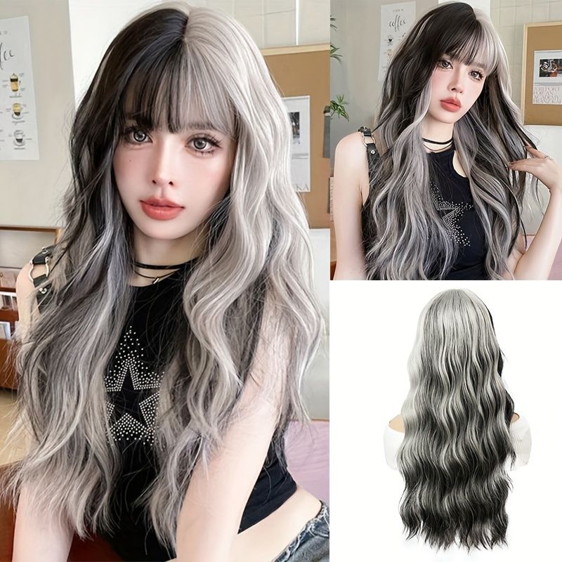 エレガントなツートンカラーのブラックからグレーのオンブレカール