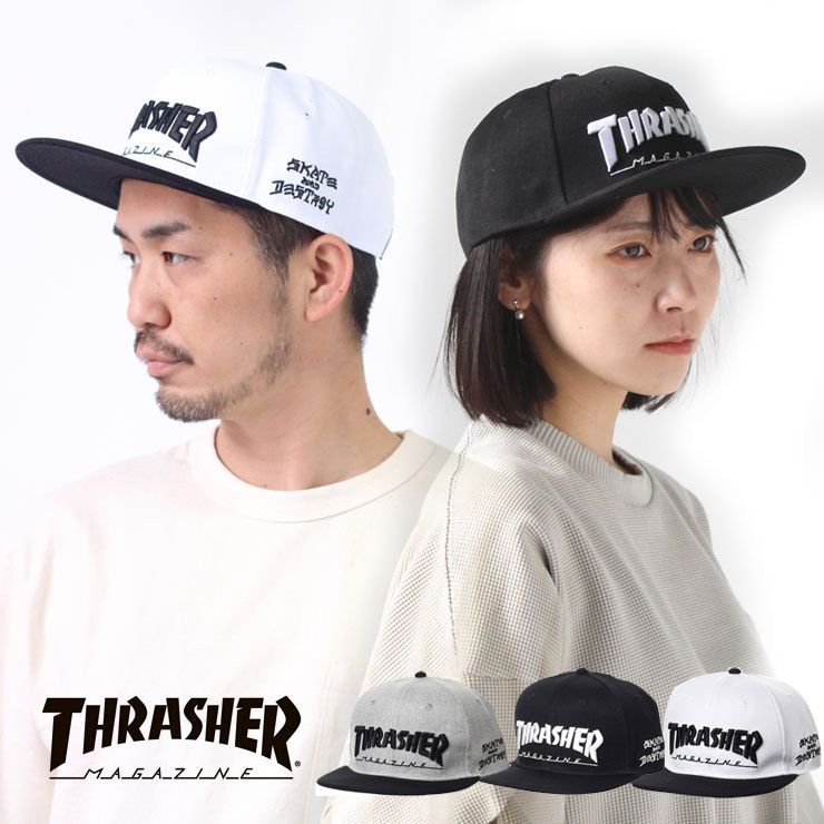 帽子 キャップ メンズ スラッシャー キャップ レディース ロゴ THRASHER MAG LOGO ブラック 黒 ポリエステルサージ 平つばキャップ  THR-C03 ホワイト ブラック グレー ブラック - メルカリ