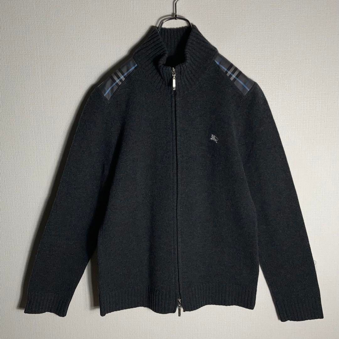 極美品】BURBERRY カシミヤ混ウール ジップニット 刺繍ロゴ