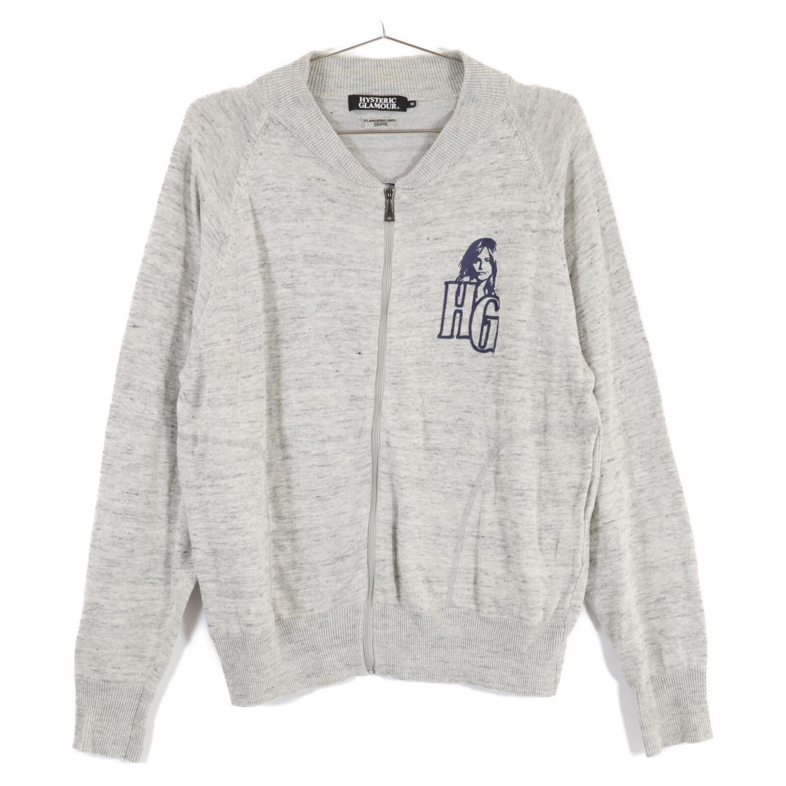 HYSTERIC GLAMOUR ジップアップカーディガン グレー L HYSTERIC GLAMOUR ヒステリックグラマー ×野口強 ジップアップリネン