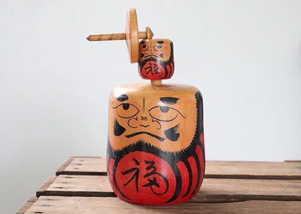 大型 当たりダルマ ◆ 福島二本松 | 徳重 親子ダルマ 独楽 木製こま 伝統玩具 木地玩具 郷土玩具 昭和 レトロ アンティーク ◆4|K-3