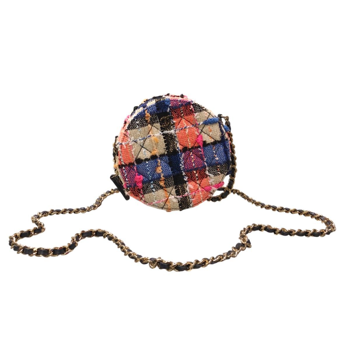 CHANEL シャネル ミニクラシック ラウンド チェーンショルダーバッグ ツイード マルチ GD金具 AP0245 ポーチ レディース 24018672 HO