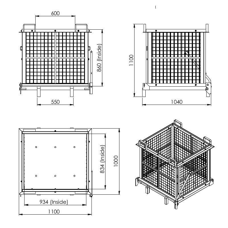 フォークリフト用スクラップボックス 業務用産廃メッシュコンテナ WDM110|フォークリフト アタッチメント フォークリフト取付 トラック用