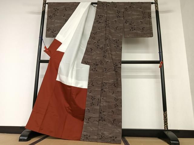 平和屋着物●本場大島紬　一元7マルキ　花松文　正絹　逸品　AAAV7477zg 平和屋着物○本場大島紬 一元7マルキ 枝花文 正絹 逸品 未使用