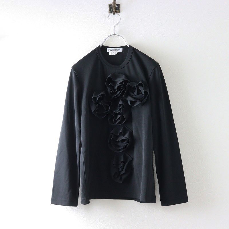 2025AW コムコムコムデギャルソン COMME des GARCONS フラワーモチーフ ジャージー カットソー XS｜ブラック 長袖 2400014592931