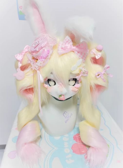 着ぐるみヘッド kigurumi NO.104 うさぎ ピンク ファースーツ 全頭ヘッド ケモノ マスク ぬいぐるみ コスプレ コスチューム