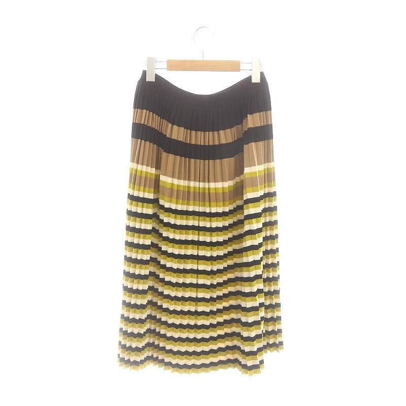 マルニ MARNI ニットプリーツスカート ロング ボーダー 44 マスタード  