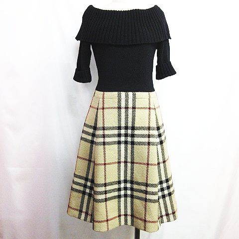 BURBERRY LONDON ドッキングワンピ ノバチェック♡ 140 バーバリーブルーレーベル ドッキング ワンピース 切替 ウール