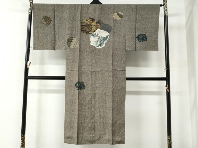 平和屋着物●男性 長襦袢 袷 手描き 風景文 金彩 正絹 ♥ CAAZ2835yc