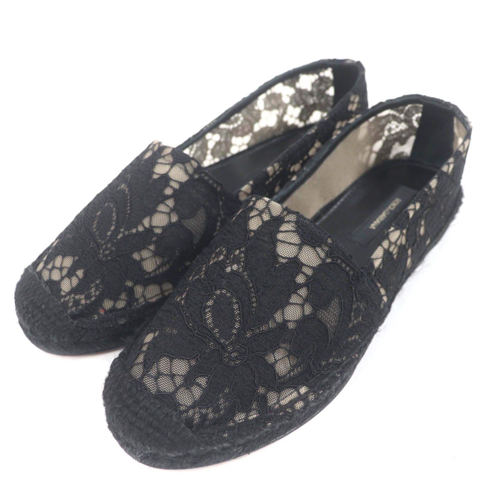 DOLCE-GABBANA ドルチェ＆ガッバーナ レースデザイン エスパドリーユ シューズ ブラック 36 保存袋付き スペイン製 レディース