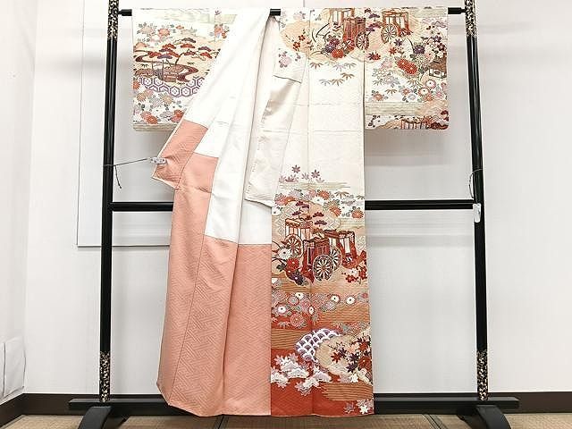 平和屋着物○訪問着 ふくれ織 地紙花蝶千鳥文 暈し