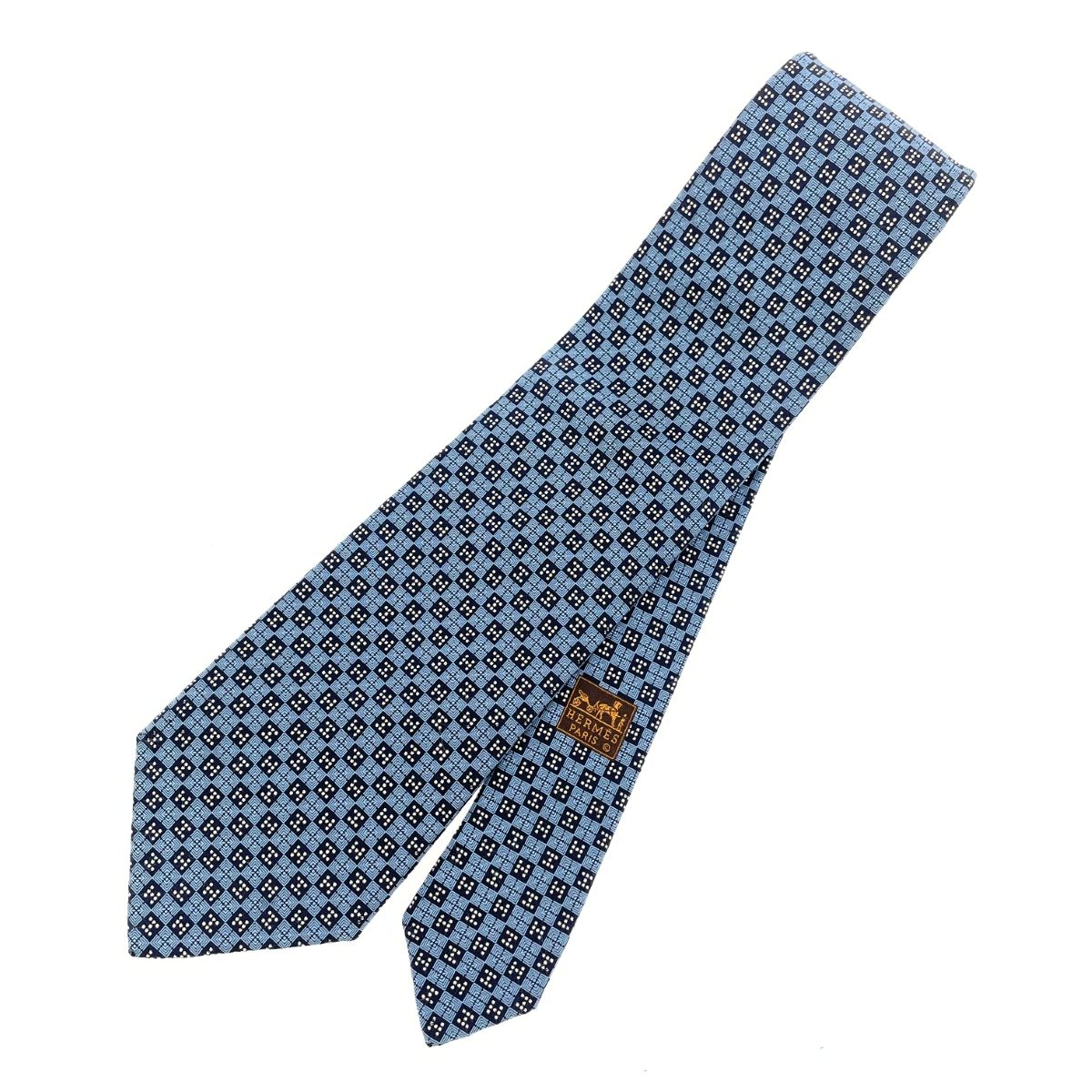 HERMES エルメス ネクタイ 759014 T ブルー シルク100％ メンズ H柄