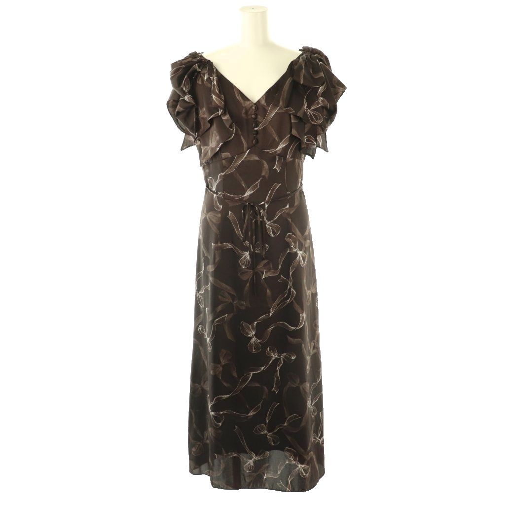 スナイデル SNIDEL 24AW リボンスリーブデザインワンピース 1 ダークブラウン ホワイト |ES OS