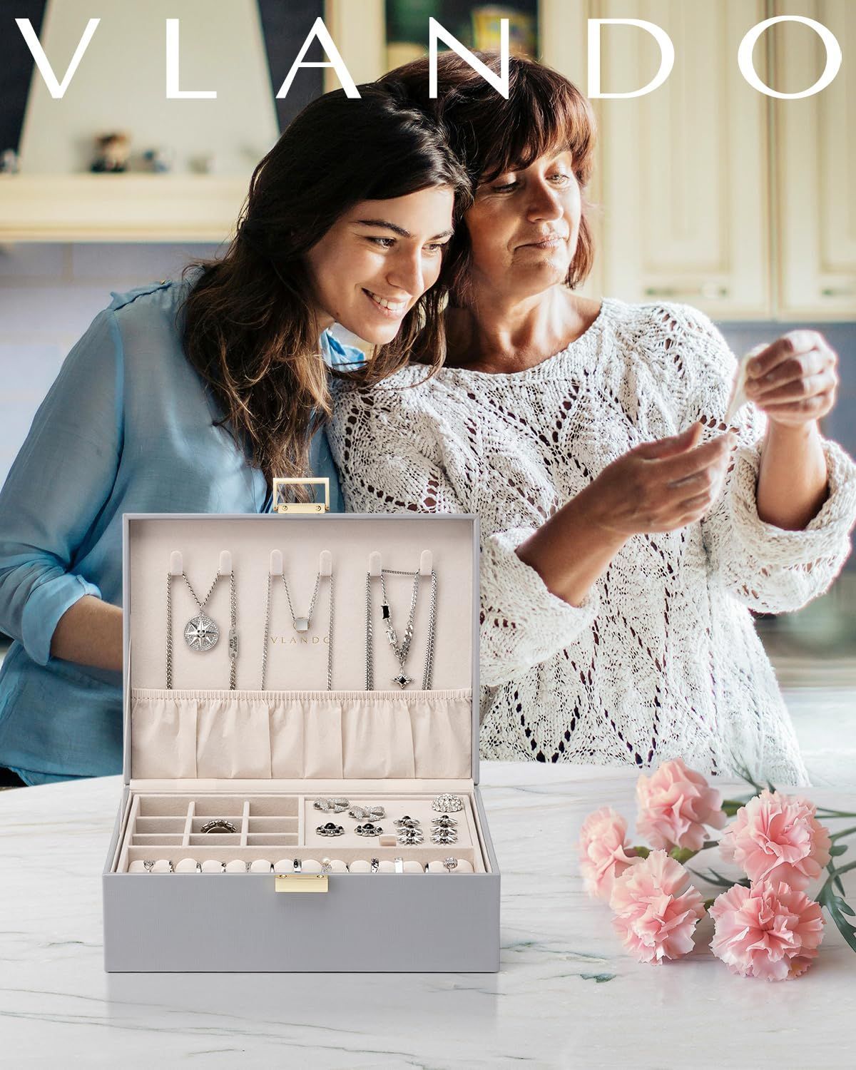 Vlandoジュエリーボックス 透明 アクセサリー収納トレー ケース小物入れDIY複層アクセサリー収納トレーセット 蓋付き ピアス指輪リング 人気商品Vlando アクセサリーケース 2層 大容量 ジュエリーボックス