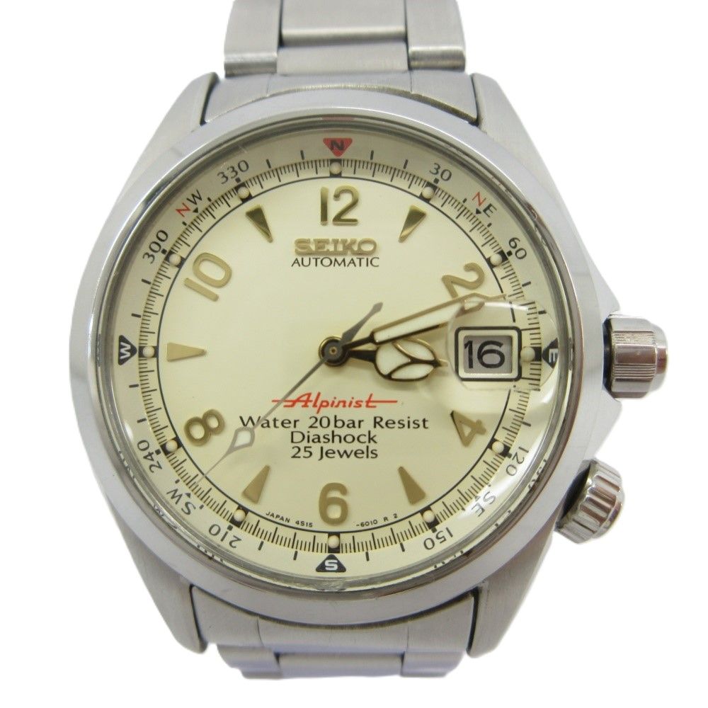 SEIKO セイコー アルピニスト 4S15-6000 SS/AT アイボリー文字盤 箱 ギャランティ  自動巻き 腕時計 ステンレススチール アイボリー メンズ【中古】【送料無料】