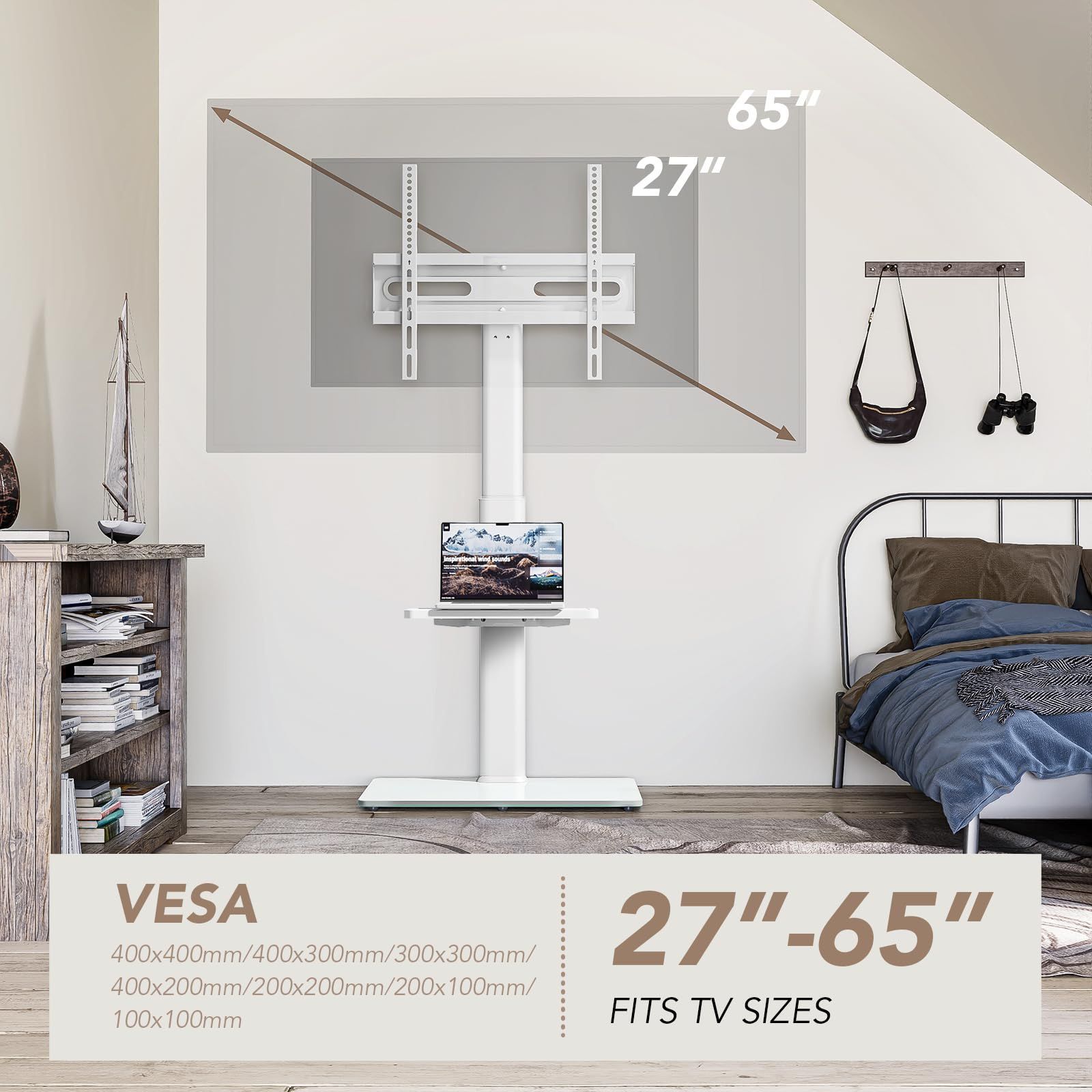 家用 学校 ビジネス 病院業務用 り 耐荷重40kg Universal 左右35°首振 高さ調節 Floor VESA 横100～400mm 縦100～400mm TV 27 60インチ対応 tvスタンド Stand テレビ台 with ハイタ