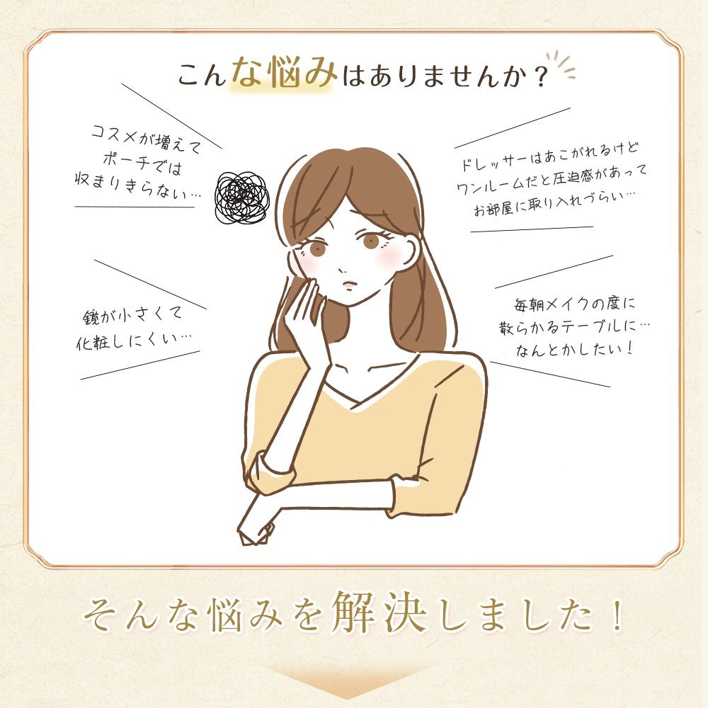 ドレッサー コンパクト 白 LED ライト収納沢山 化粧台