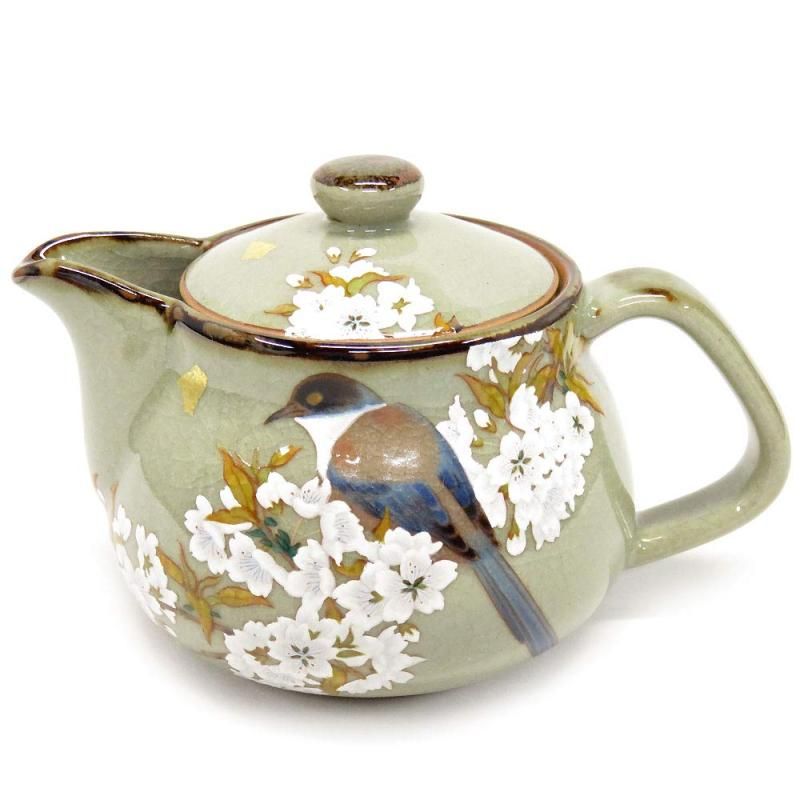 九谷焼 陶器 急須 ポット 金箔山桜に鳥 茶こし付き
