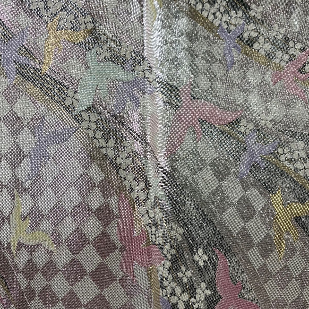 袋帯 秀品 花 鳥 箔 銀色 六通 正絹 【中古】 - メルカリ