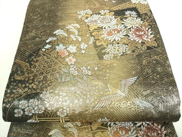 平和屋着物□六通柄袋帯 色紙花鳥文 金糸 正絹 逸品 DAAQ8427sf