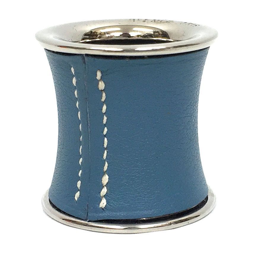 HERMES エルメス スカーフリング ナプキンホルダー レザー×真鍮 ブルー 