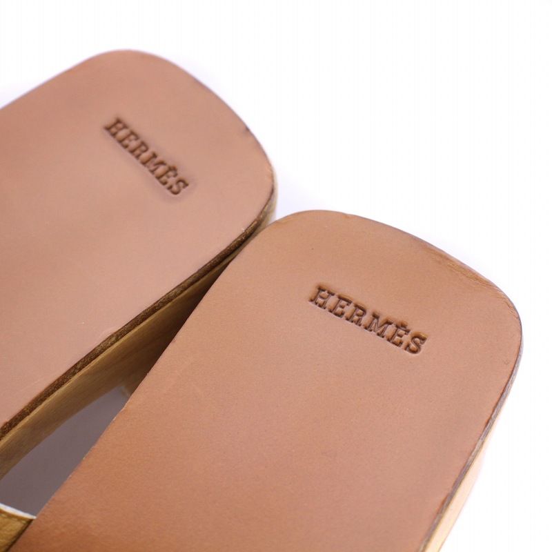 エルメス HERMES ケブラール ウッドサンダル 厚底 レザー Hロゴ