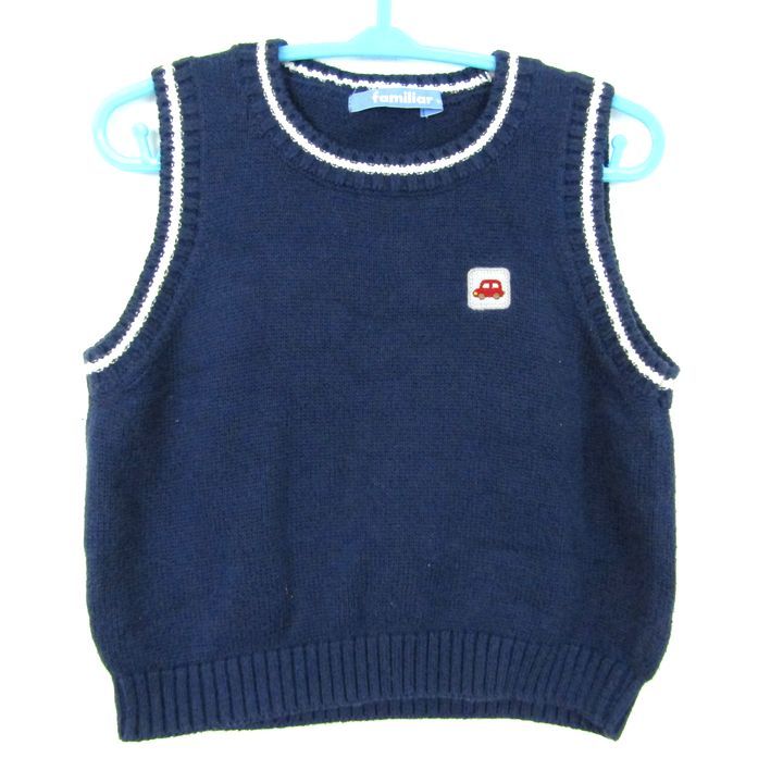 【激安通販 オンラインショップ】 ニットベスト ファミリア くるま 90 男の子用 ベビー トップス アウター