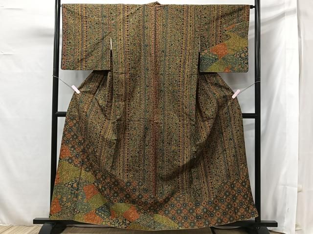 平和屋着物▽上質な小紋 更紗花文 正絹 逸品 未使用 DAAR8639fe