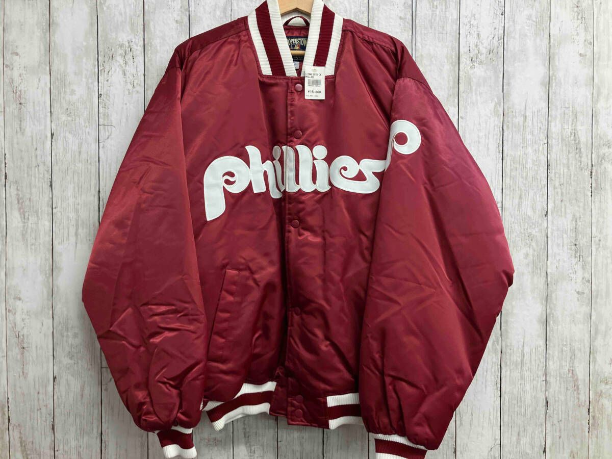 COOPERSTOWN×Majestic／スタジャン／サテンジャケット／Phillies／レッド／サイズXL