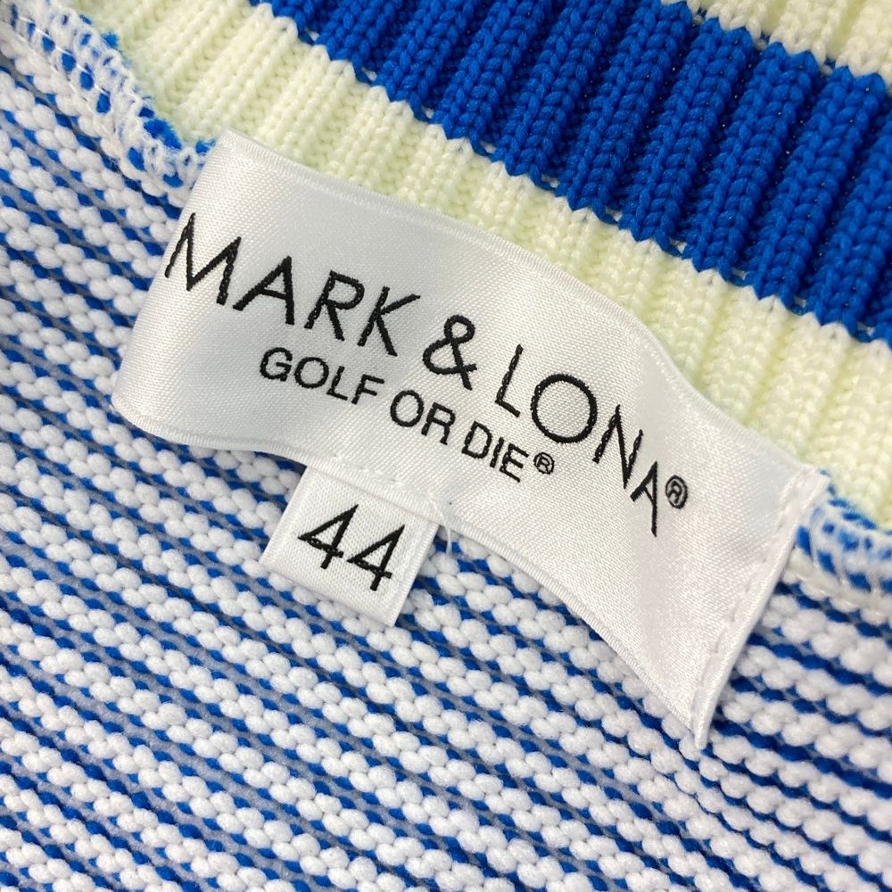 サイズ：44 MARK&LONA マークアンドロナ ニットベスト 総柄 ブルー系