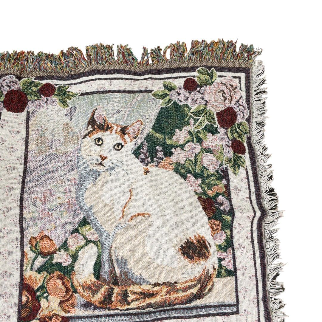 vintageラグ カーペット USA製 キャット イラスト 1292 海外風お花イラスト