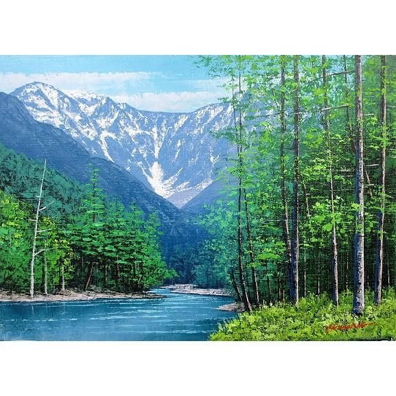 油彩画 洋画 (油絵額縁付きで納品対応可) F3号 「穂高連峰