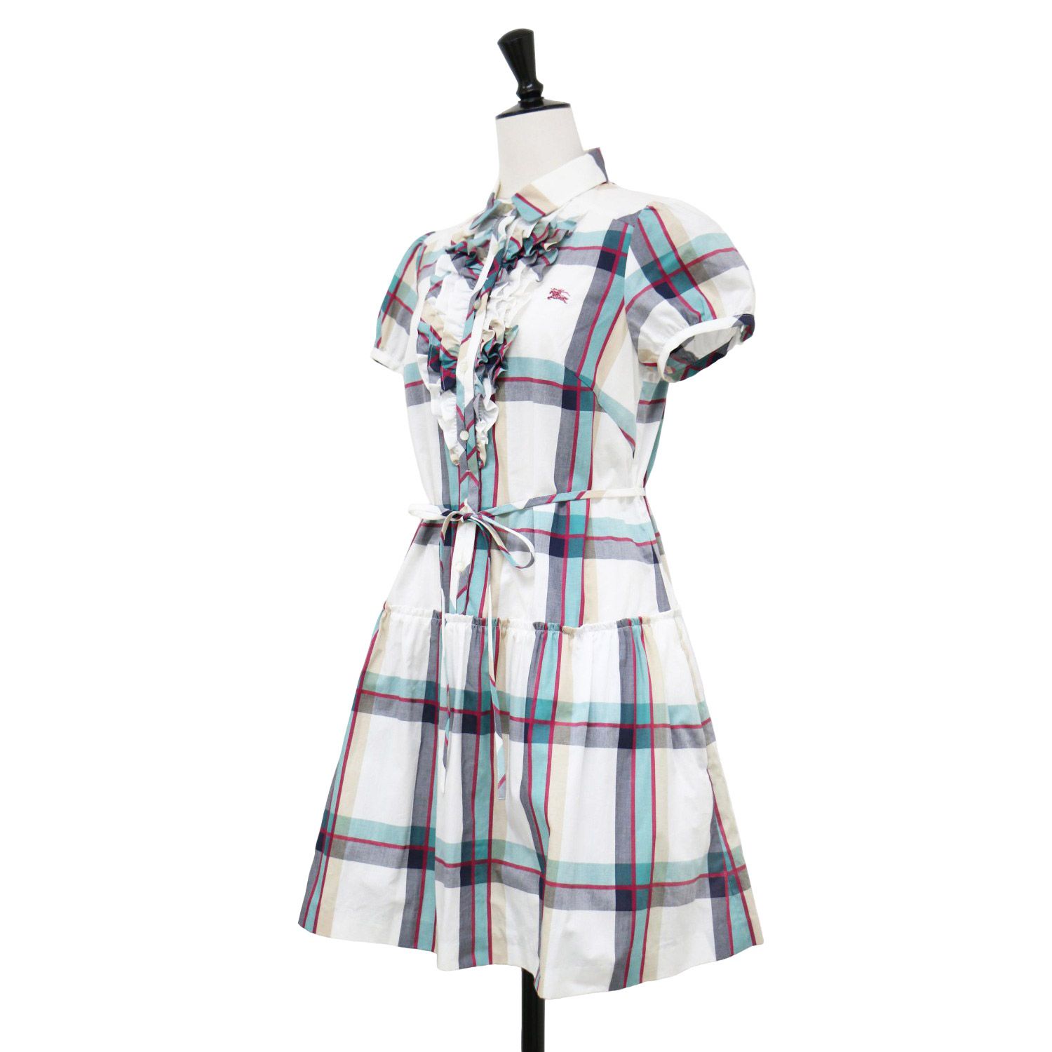 BURBERRY BLUE LABEL パフスリーブ ティアードワンピース 36 BURBERRY BLUE LABEL パフスリーブ ティアードワンピース 36