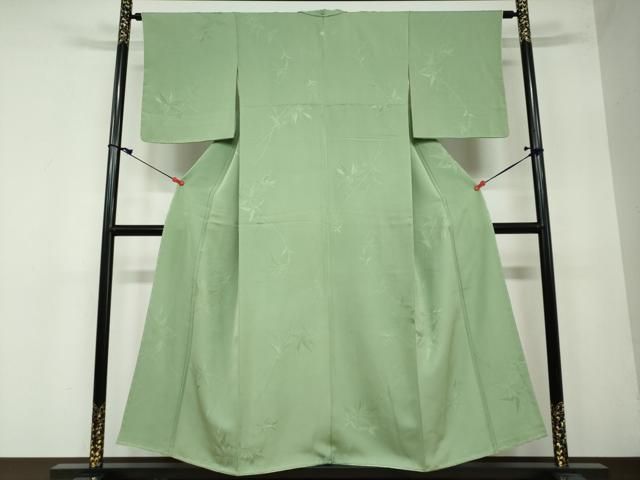 平和屋着物 上質な色無地 枝花地紋 松葉色 正絹 DAAW5790ud