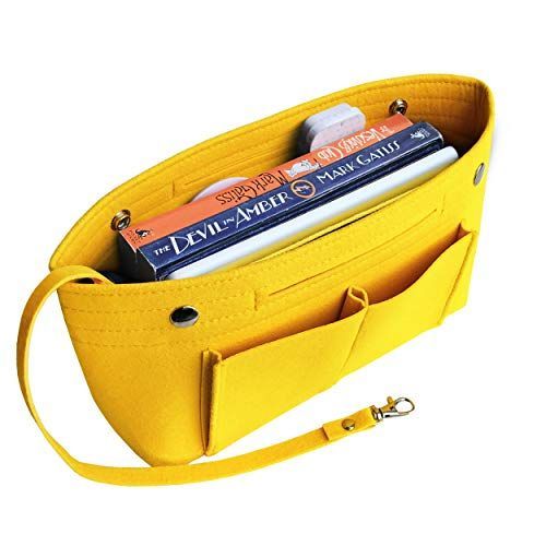 イエロー_M 26 x 16 x 10.5 cm APSOONSELL 軽量 バッグインバッグ フェルト Bag in Bag Organizer 自立 収納 ポーチ バックインバック レディース 小さめ イエロー M
